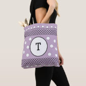 Monogram Polka Dots Pastel Paars Tote Bag (Dichtbij)