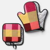 Monogram polka dots patroon ovenwant & pannenlap set (Voorkant / Achterkant)
