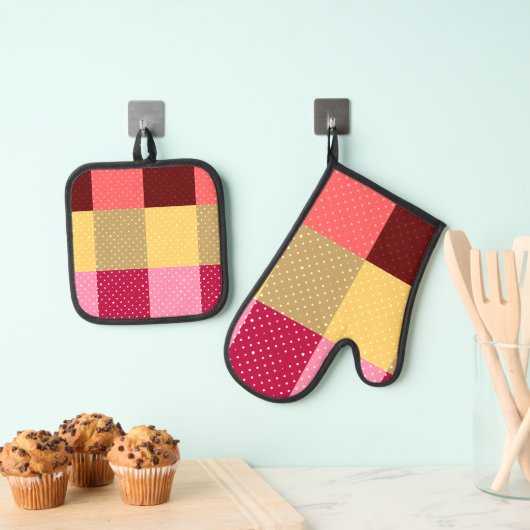 Monogram polka dots patroon ovenwant & pannenlap set (Insitu(Ophanging))