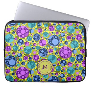 Monogram Polka Dots Pattern in Pink Blue Blauwgroe Laptop Sleeve