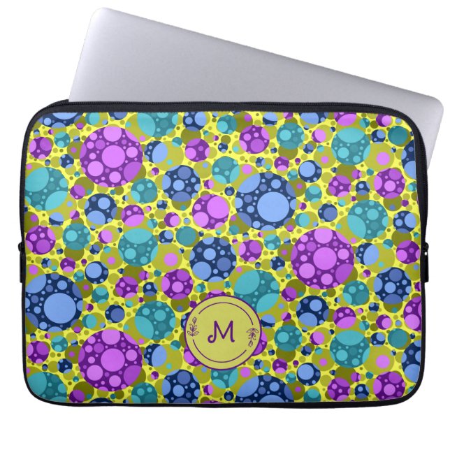 Monogram Polka Dots Pattern in Pink Blue Blauwgroe Laptop Sleeve (Voorkant)