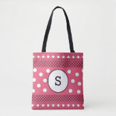 Monogram Polka Dots Pattern roze Tote Bag (Voorkant)