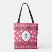 Monogram Polka Dots Pattern roze Tote Bag (Achterkant)