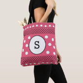 Monogram Polka Dots Pattern roze Tote Bag (Dichtbij)