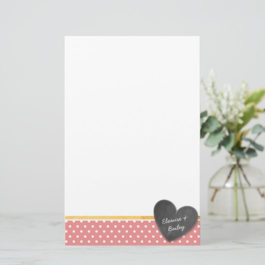 MONOGRAM polka stip krijtbord hart koraal Briefpapier (Staand voorkant)