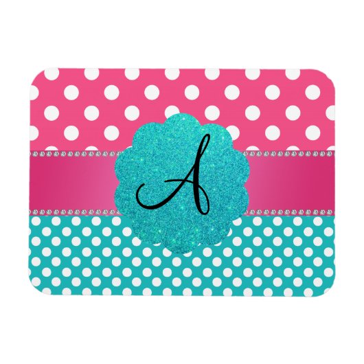 Monogram polka stippen diamanten roze magneet (Horizontaal)