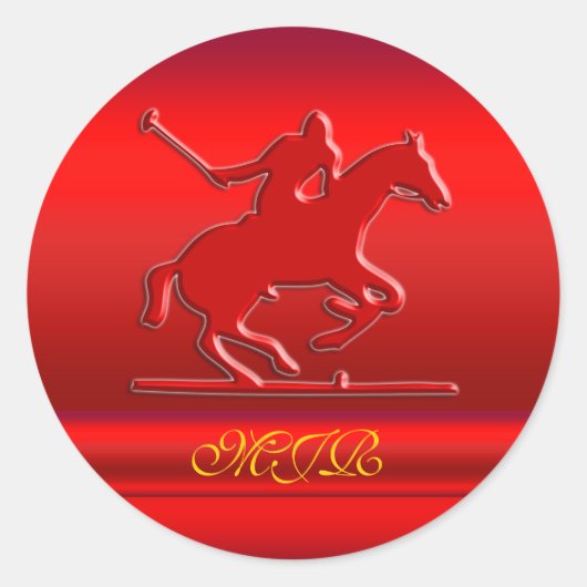 Monogram Polo Rider, gegaufreerd, rood metaaleffec Ronde Sticker (Voorkant)