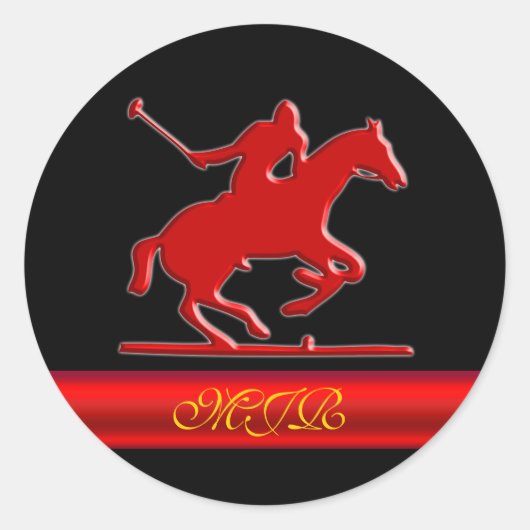 Monogram Polo Rider, gegaufreerd, rood metaaleffec Ronde Sticker (Voorkant)