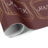 Monogram Polygonale Bourgondische Gouden Geometrie Cadeaupapier (Rol Hoek)
