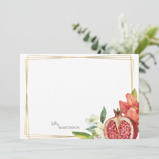 Monogram Pomegranaat Foliage Note Bedankkaart (Staand voorkant)