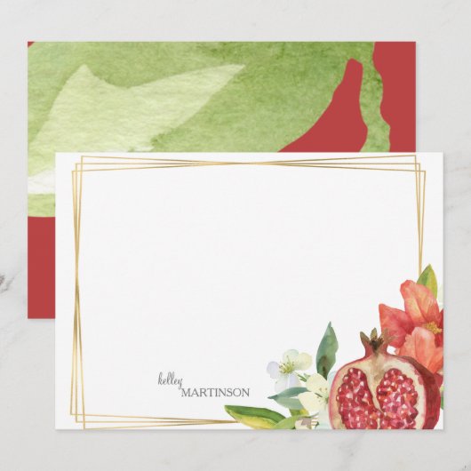 Monogram Pomegranaat Foliage Note Bedankkaart (Voorkant / Achterkant)