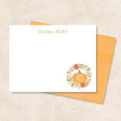 Monogram Pompoen Herfst Bloemenkrans Stationery Notitiekaartje