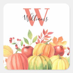 Monogram pompoen herfst vierkante sticker