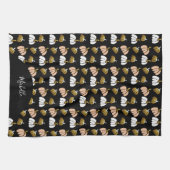 Monogram pompoen in zwart, blauw, wit, goud theedoek (Horizontaal)