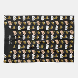 Monogram pompoen in zwart, blauw, wit, goud theedoek