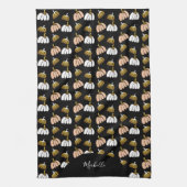 Monogram pompoen in zwart, blauw, wit, goud theedoek (Verticaal)