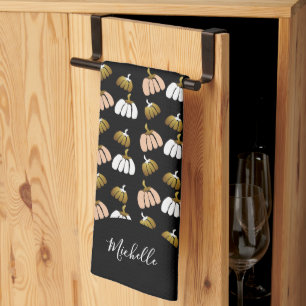 Monogram pompoen in zwart, blauw, wit, goud theedoek