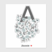Monogram Poppies Gray Blue Black Waterverf Floral Sticker (Vel)