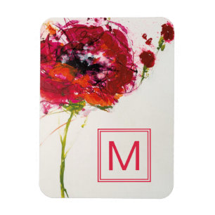 Monogram   Poppy on White Magneet