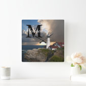 Monogram Portland Head Lighthouse Maine Foto Naam Vierkante Klok (Huis)