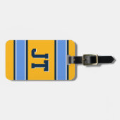 Monogram Powder Blue en Gold Sportstripes Bagagelabel (Voorkant horizontaal)
