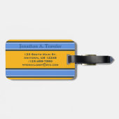 Monogram Powder Blue en Gold Sportstripes Bagagelabel (Achterkant horizontaal)