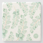 Monogram prachtig Sage Green Eucalyptus Pattern Stenen Onderzetter (Voorkant)
