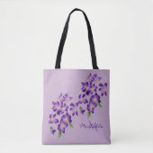 Monogram prachtige Violet Flowers Tote Bag (Voorkant)