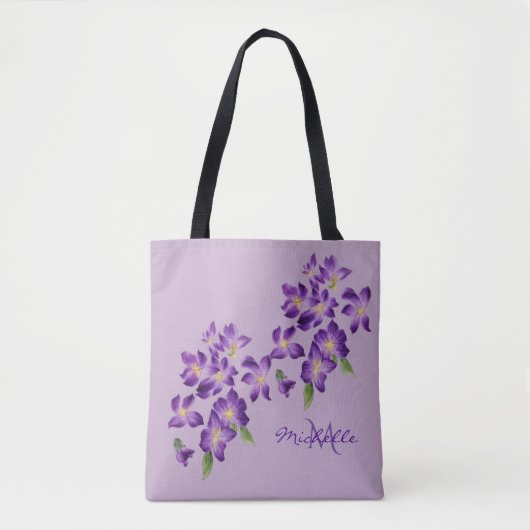 Monogram prachtige Violet Flowers Tote Bag (Voorkant)