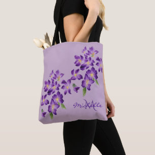Monogram prachtige Violet Flowers Tote Bag