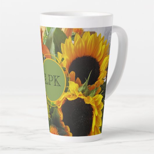 Monogram prachtige zonnebloemen Afdrukken 17 oz Latte Mok (Rechterhoek)