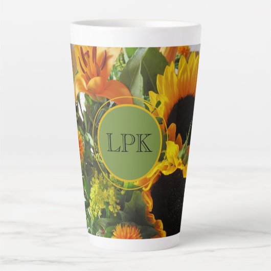 Monogram prachtige zonnebloemen Afdrukken 17 oz Latte Mok (Voorkant)
