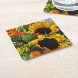 Monogram Prachtige Zonnebloemen Print Kartonnen Onderzetters