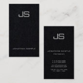 Monogram Premium - zwarte moderne Sjabloon - verti Visitekaartje (Voorkant / Achterkant)