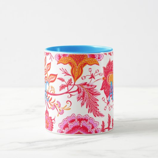 Monogram Preppy  Bloemen | Roze & Sinaasappel Mok (Midden)