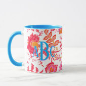 Monogram Preppy  Bloemen | Roze & Sinaasappel Mok (Links)