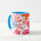 Monogram Preppy  Bloemen | Roze & Sinaasappel Mok (Voorkant links)