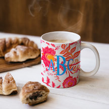 Monogram Preppy  Bloemen | Roze & Sinaasappel