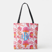 Monogram Preppy  Bloemen | Roze & Sinaasappel Tote Bag (Achterkant)