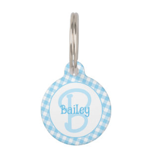 Monogram Preppy Blue Gingham Huisdierpenning