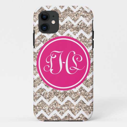 Monogram Preppy Chevron in Gold Glitter Case-Mate iPhone Case (Achterkant)
