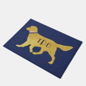 Monogram Preppy Golden Retriever Navy Jute Deurmat (Schuin)