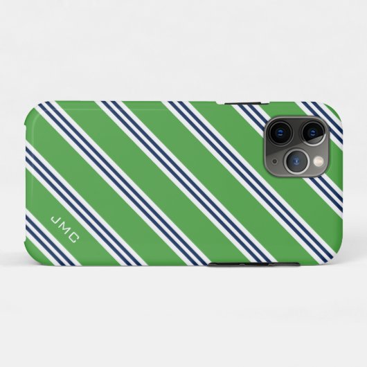 Monogram Preppy Green en Blauwe Stripes Case-Mate iPhone Case (Achterkant (horizontaal))