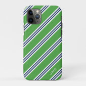 Monogram Preppy Green en Blauwe Stripes Case-Mate iPhone Case (Achterkant)