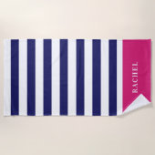 Monogram Preppy Hot Pink en Blauwe Stripes van de  Strandlaken (Voorkant)