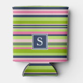 Monogram Preppy Limoen, Roze en Navy Stripe Blikjeskoeler (Voorkant)