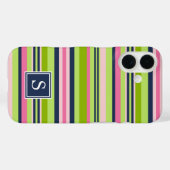 Monogram Preppy Limoen, Roze en Navy Stripe Case-Mate iPhone Case (Achterkant (horizontaal))