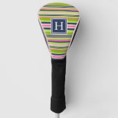 Monogram Preppy Limoen, Roze en Navy Stripe Golfheadcover (Voorkant)