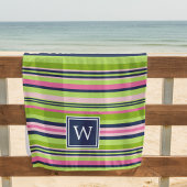 Monogram Preppy Limoen, Roze & Navy Stripe Strandlaken