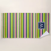 Monogram Preppy Limoen, Roze & Navy Stripe Strandlaken (Voorkant)